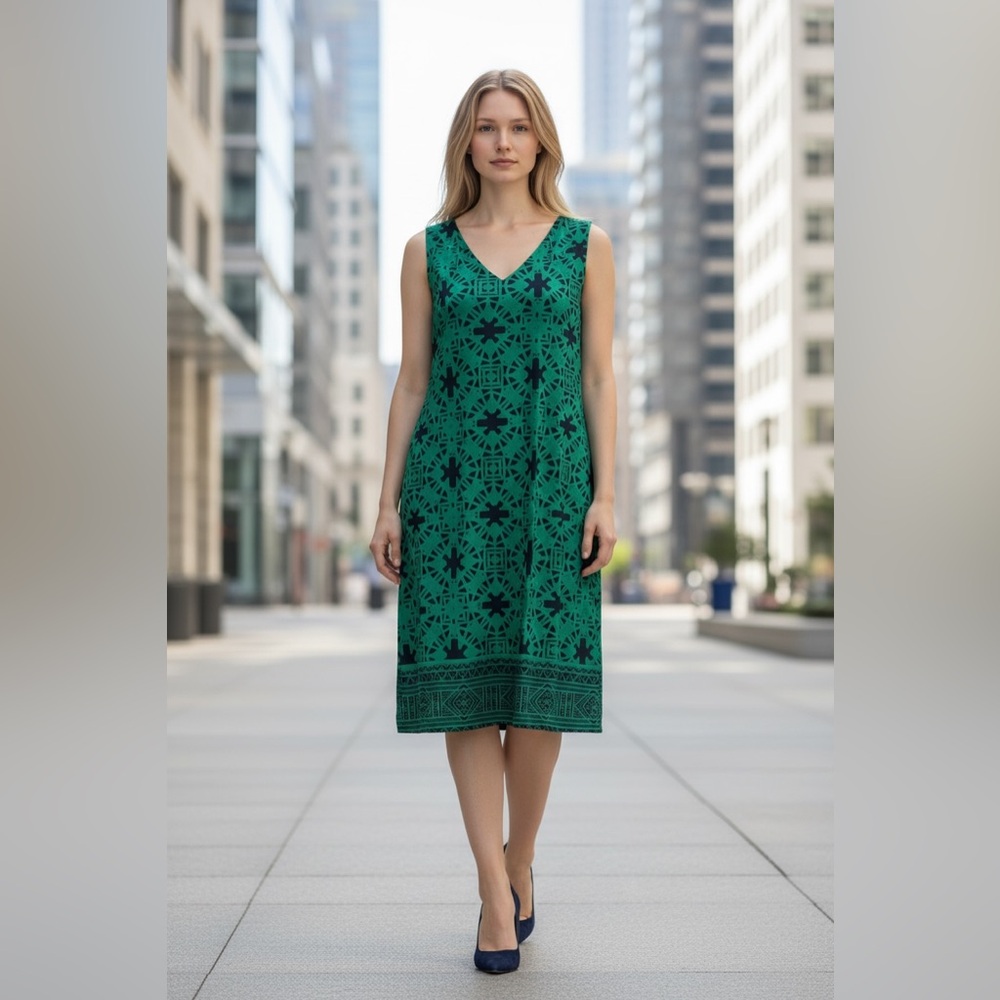 Magnolia Grace, Navy & Green Dress – Stretch – Flowy Fit , Medium